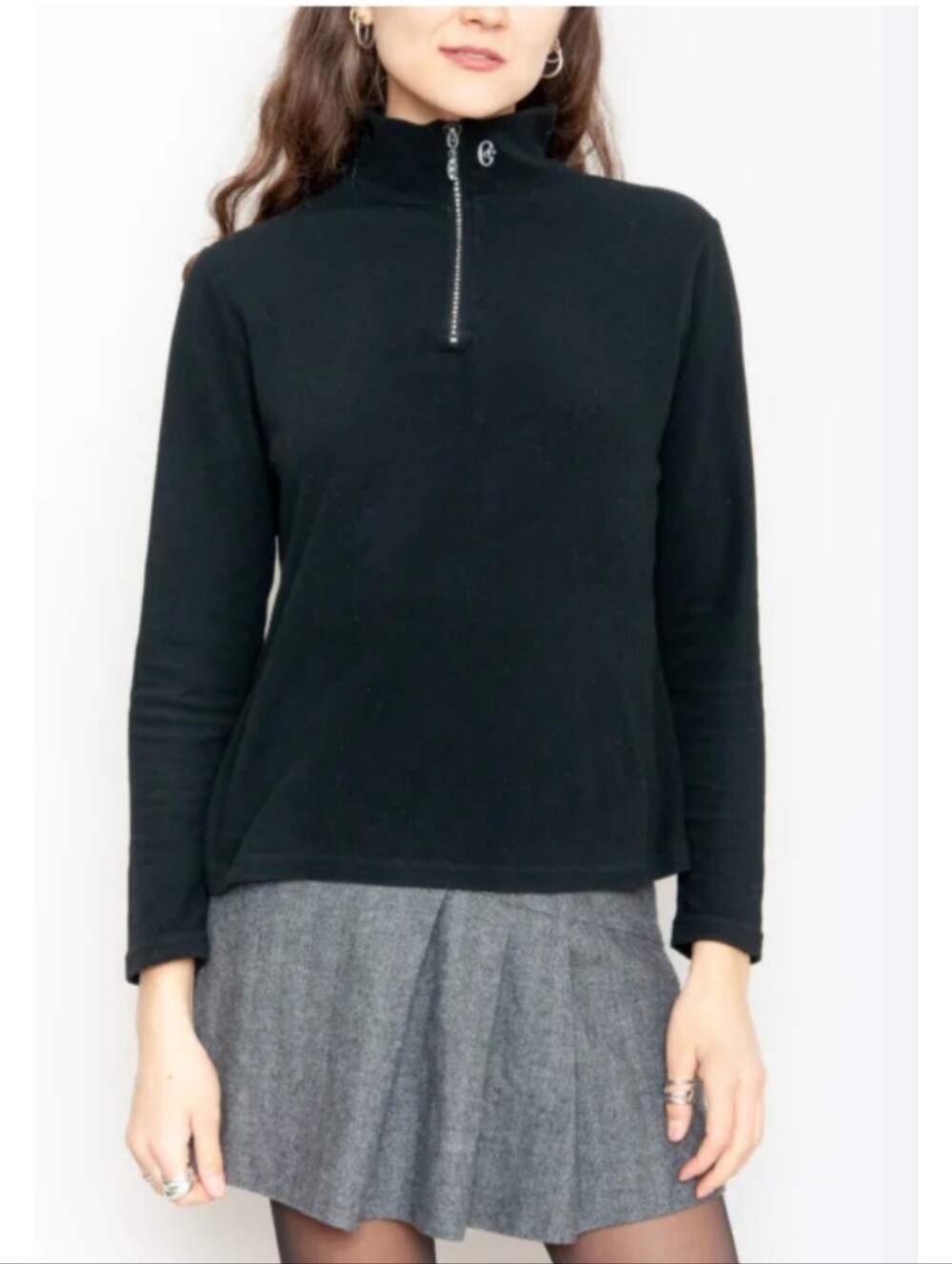 Conte Of Florence Quarter Zip Fleece Pullover Long Sleeve Black Medium